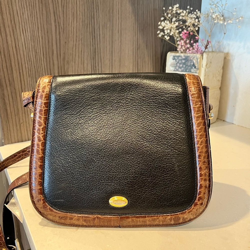 Bally Black Leather Crossbody with Brown Trim